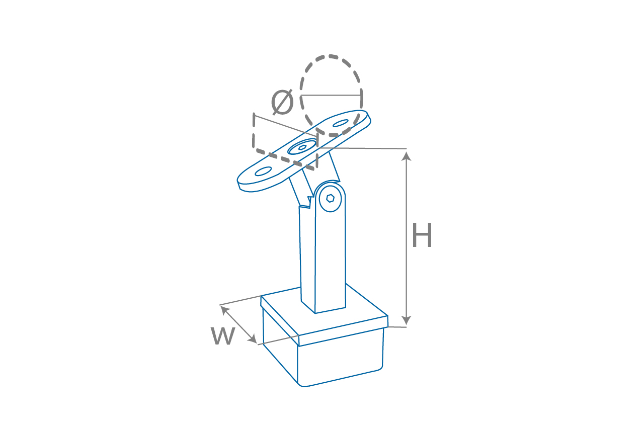 Dessin de définition de support main courante orientable pour tube carré 40x40 mm Dessin de définition de support main courante orientable pour tube carré 40x40 mm