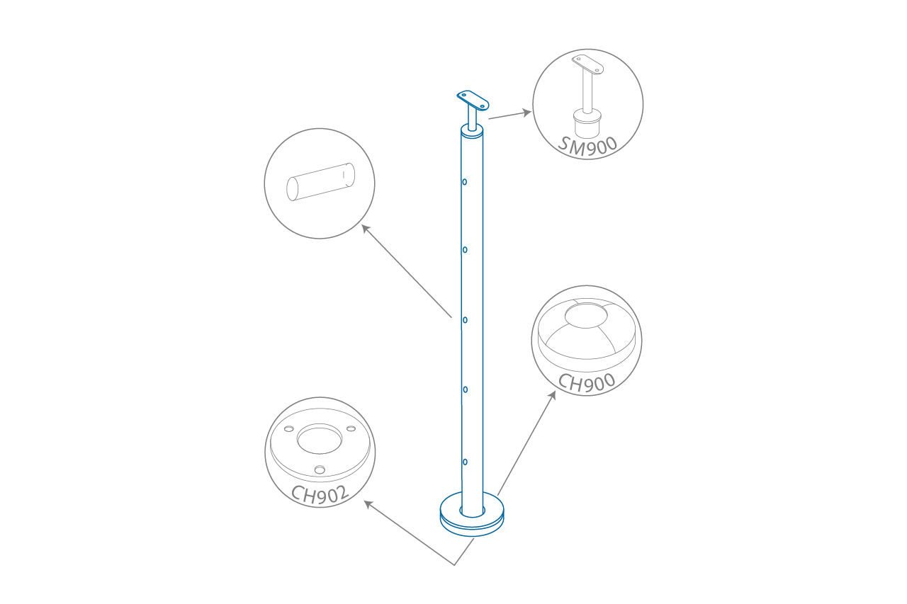 Dessin de définition de poteau à 5 trous en tube rond 42.4 mm avec perçage rond 12 mm Dessin de définition de poteau à 5 trous en tube rond 42.4 mm avec perçage rond 12 mm