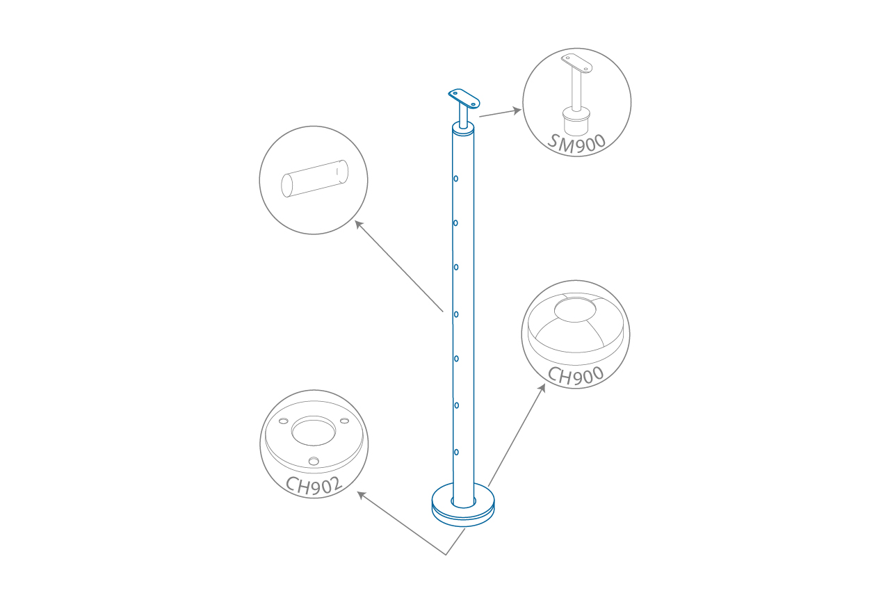 Dessin de définition de poteau à 7 trous en tube rond 42.4 mm avec perçage rond 12 mm Dessin de définition de poteau à 7 trous en tube rond 42.4 mm avec perçage rond 12 mm