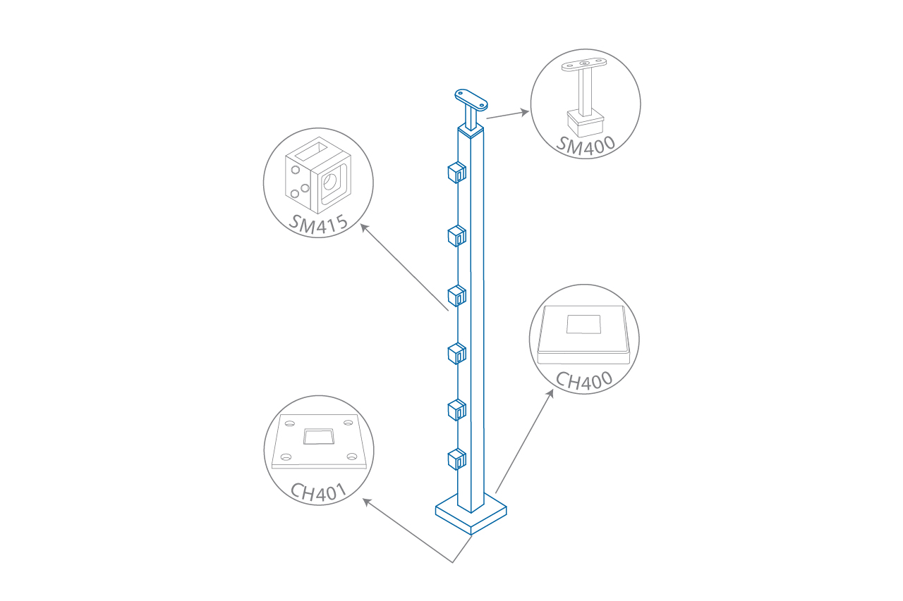 Dessin de définition de poteau en tube carré 40x40 mm avec 6 supports transversales 15x5 mm Dessin de définition de poteau en tube carré 40x40 mm avec 6 supports transversales 15x5 mm