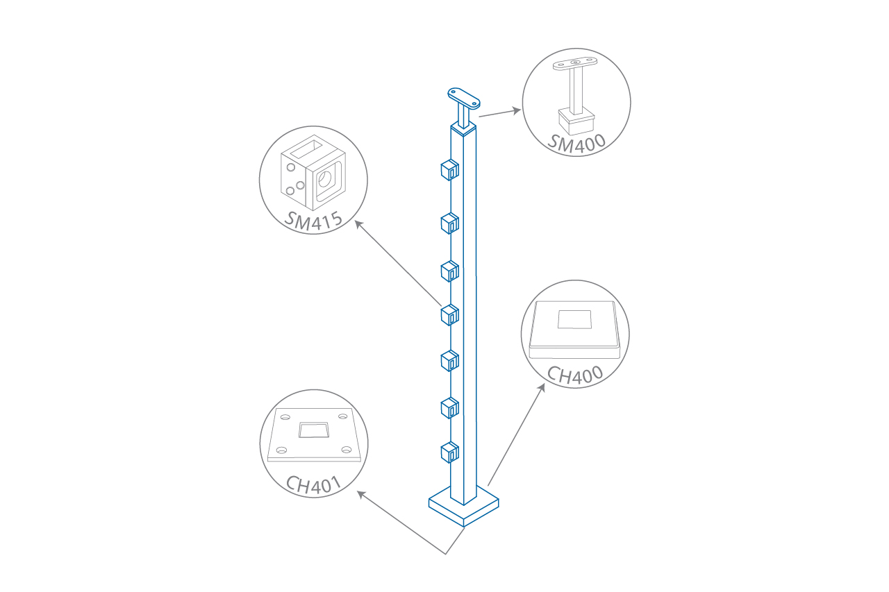 Dessin de définition de poteau en tube carré 40x40 mm avec 7 supports transversales 15x5 mm Dessin de définition de poteau en tube carré 40x40 mm avec 7 supports transversales 15x5 mm